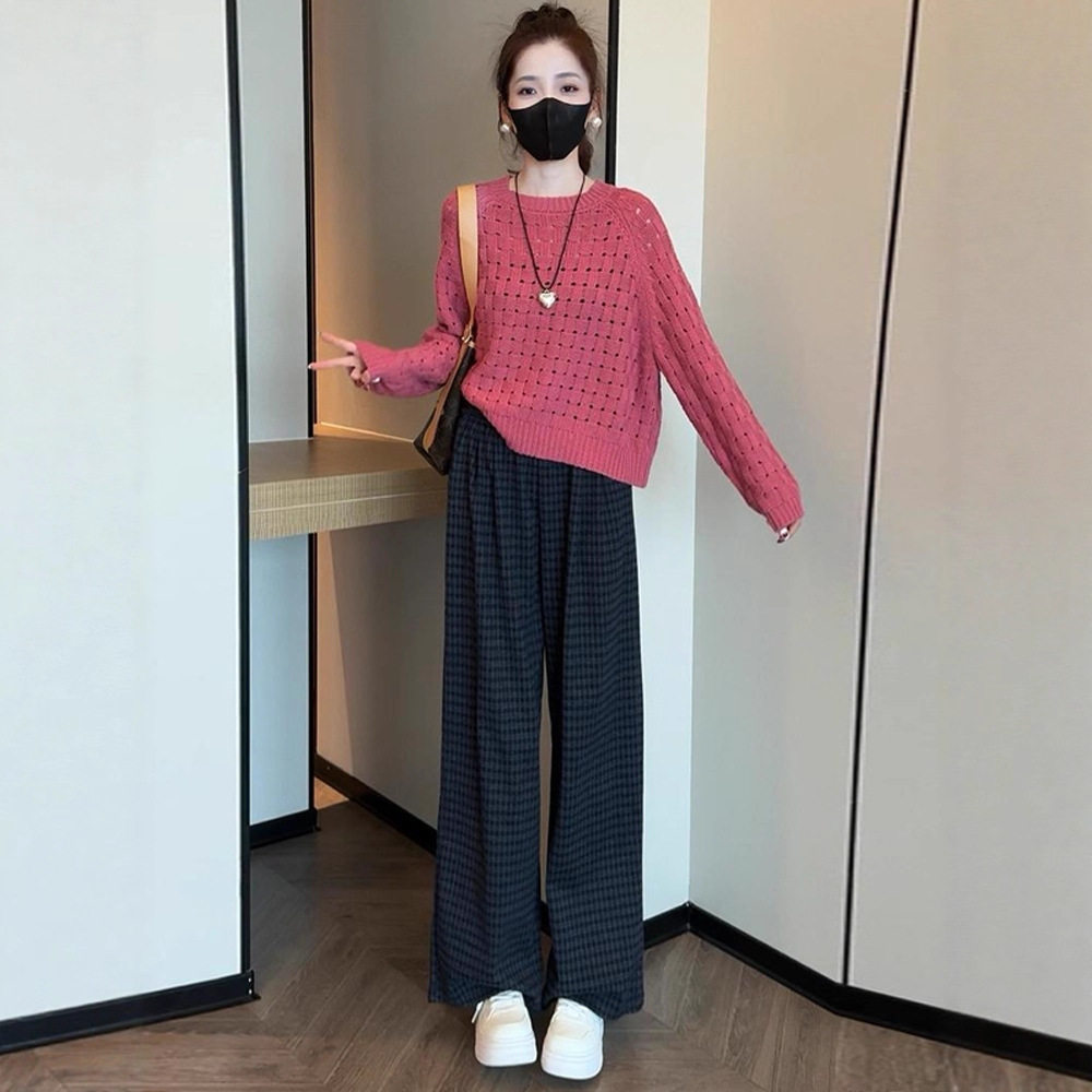 今年流行特惠时尚套装女2025秋冬新款洋气显瘦长袖针织衫格子