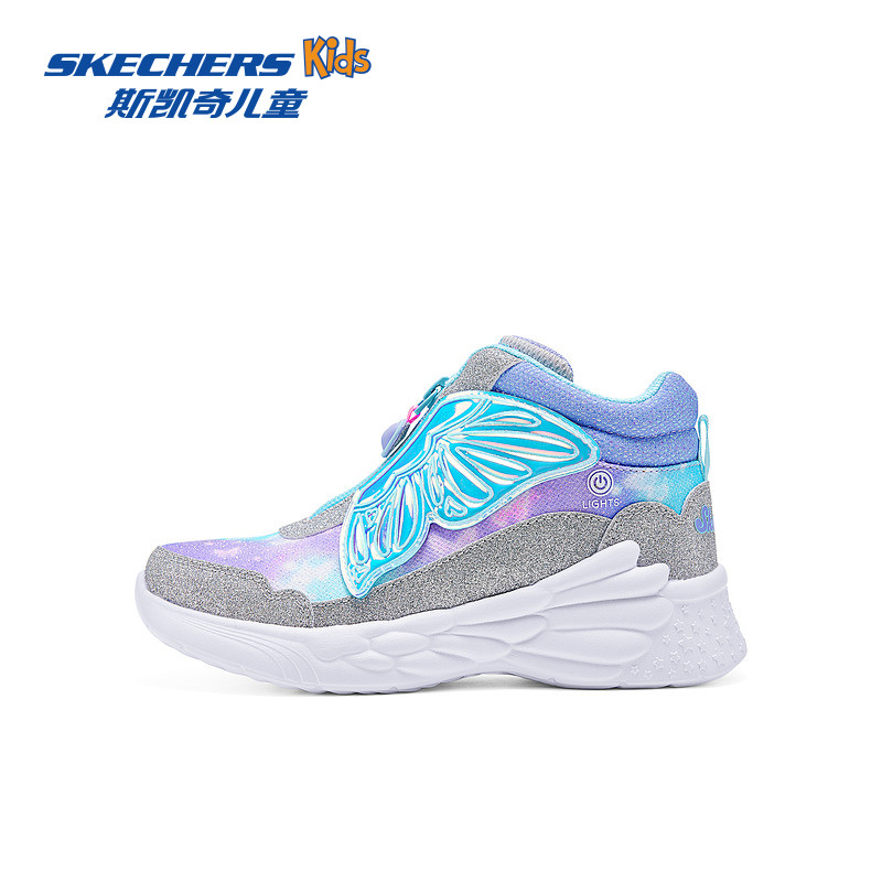 Skechers斯凯奇儿童春夏闪灯鞋女童轻弹中帮运动中大童亮灯休闲鞋