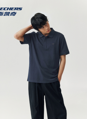 Skechers斯凯奇2026春夏男士舒适版型深灰色针织短袖POLO衫夏季