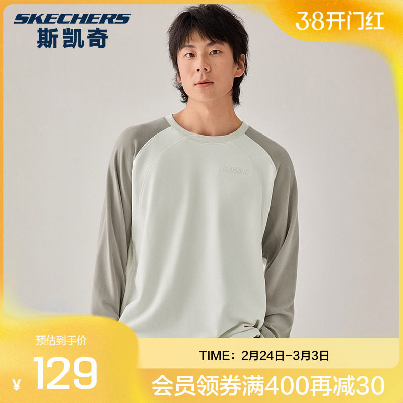斯凯奇运动T恤秋男女时尚休闲长袖宽松圆领柔软舒适针织百搭