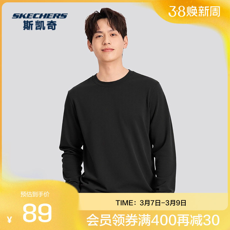 斯凯奇运动T恤春季男款宽松圆领长袖针织时尚休闲舒适版