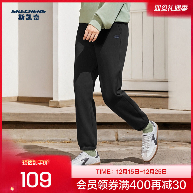 斯凯奇2025秋季女款运动长裤针织保暖舒适弹力束脚经典