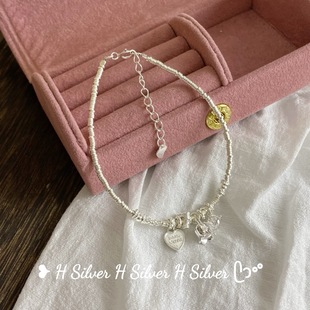 S925纯银锆石喇叭花爱心小盘缠手链女轻奢小众精致高级感百搭手饰