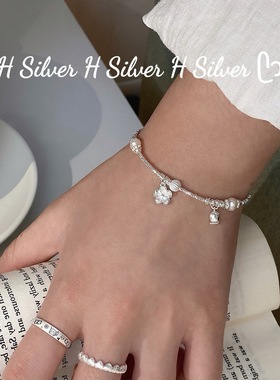 欢遇S925纯银桃花珍珠盘缠手链