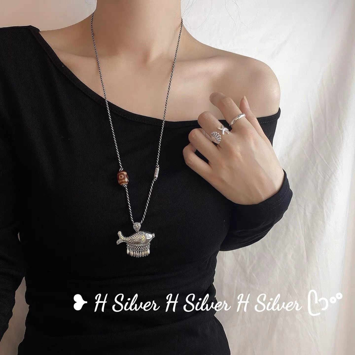 S925纯银原创设计云南民族风新中式复古立体双面小鱼平安喜乐项链,饰品/流行首饰/时尚饰品新,项链,淘宝优惠券,粉丝福利购,淘宝优惠卷