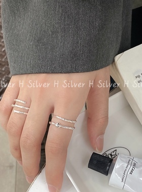 S925银戒指多层桃心开口戒指