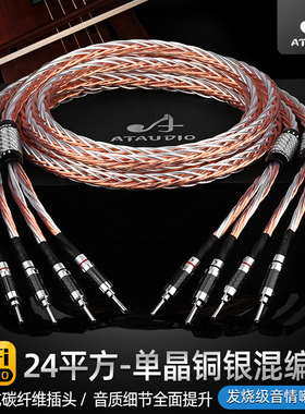 发烧级12股单晶铜银混编音箱喇叭线胆机功放主音箱连接线自锁头