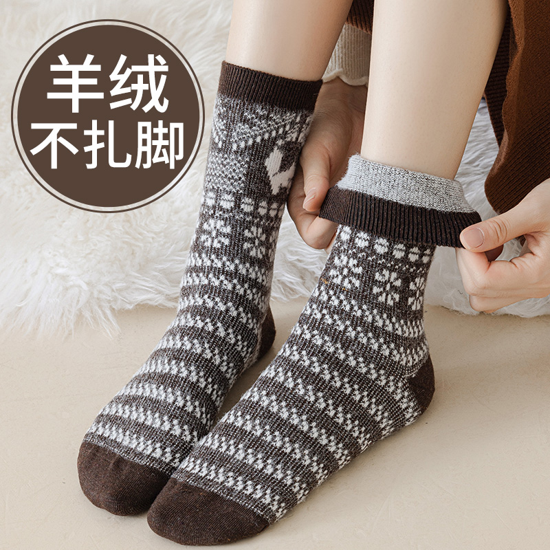 保暖袜子女羊绒复古加厚双针冬季