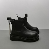 英伦风真皮切尔西靴女春秋黑色厚底短靴圆头套筒靴36码 烟筒靴