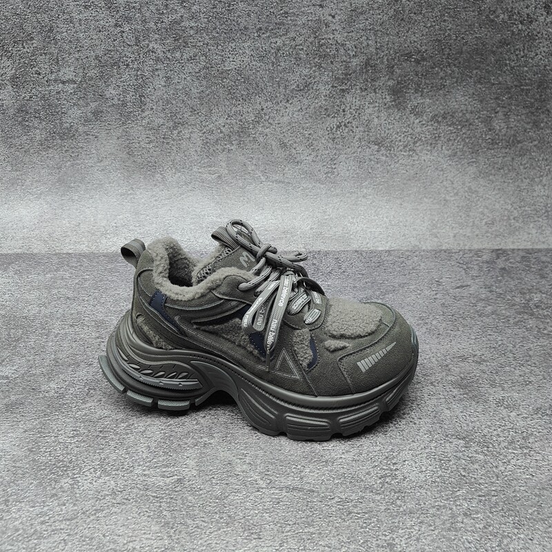 真皮休闲风厚底增高老爹鞋女鞋圆头系带松糕底百搭运动鞋36码