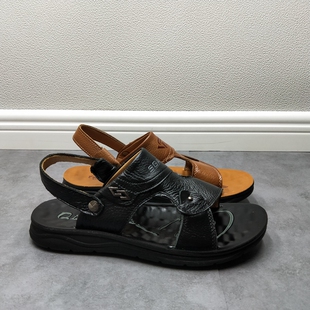 2023夏季新款品牌撤柜男鞋露趾沙滩鞋真皮舒适两穿百搭凉拖鞋男
