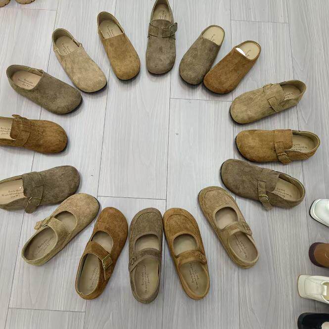 复古一脚蹬勃肯鞋春季新款两穿仿磨砂真皮休闲鞋软底女单鞋乐福鞋