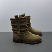 英伦风真皮马丁靴女秋季 短筒圆头交叉绑带百搭短靴一脚蹬防滑36码