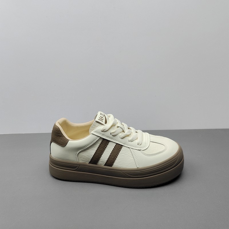 2025新款休闲风松糕底厚底女鞋透气百搭系带运动圆头橡胶底38码