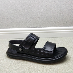 2023夏季新款品牌撤柜男鞋露趾低跟休闲两穿百搭真皮沙滩鞋男凉鞋