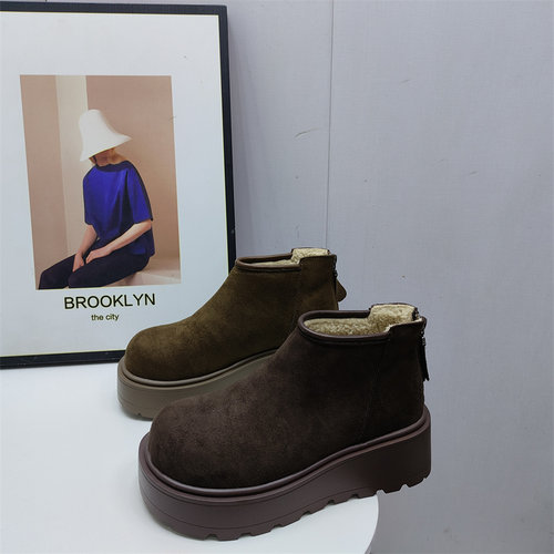 25尾货工厂断码处理女鞋短筒保暖棉靴增高厚底舒适休闲仿磨砂皮