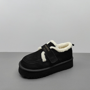25秋冬季真皮乐福鞋女鞋保暖加绒增高厚底舒适休闲磨砂牛皮棉鞋