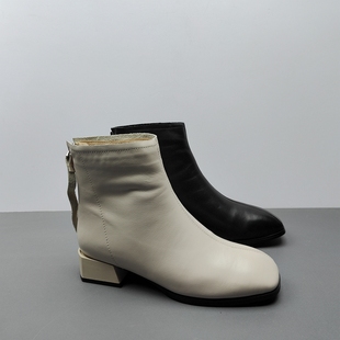 26秋季工厂新款断码撤柜女鞋断码白色短靴时尚潮流头层牛皮裸靴