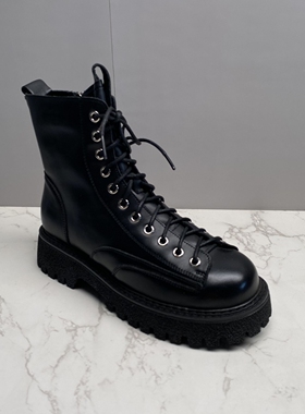 新款撤柜尾货女鞋侧拉链英伦风短靴黑色侧拉链马丁靴女短靴38.39