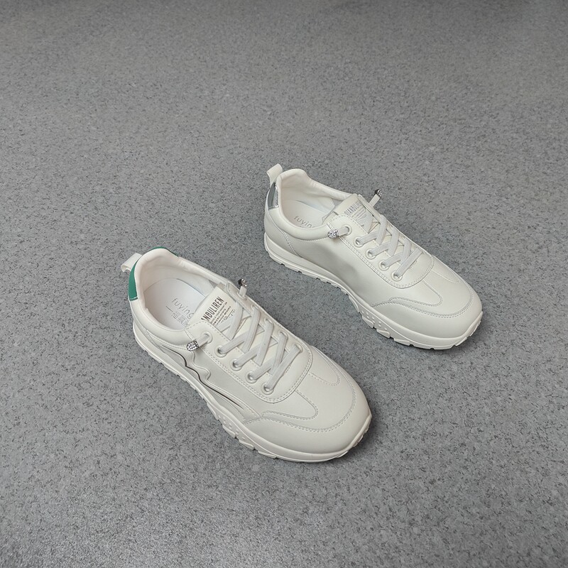 牛皮运动休闲小白鞋厚底跑步鞋