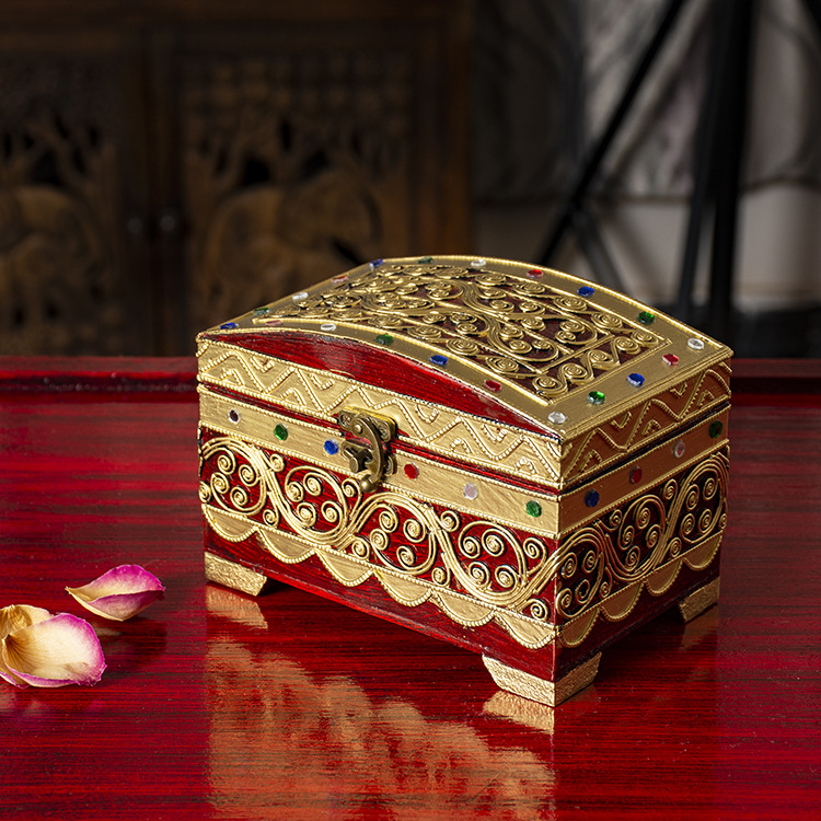 泰国实木首饰盒收纳盒古风东南亚家用饰品盒木质收纳箱摄影道具