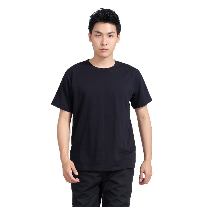 黑色作训T恤体能服夏季圆领纯棉短半袖春秋打底藏青色保安训练衫
