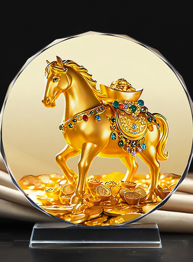 马到成功马上有钱摆台水晶摆件家居办公桌面客厅酒柜工艺品定制