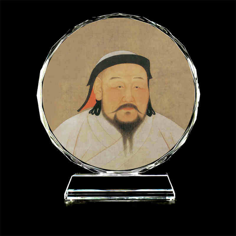 古代元世祖忽必烈画像水晶玻璃摆件桌面摆台装饰摆件工艺品创意