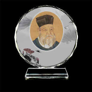 古代名人朱熹画像书房纪念品水晶玻璃摆件家居摆设桌面装饰创意