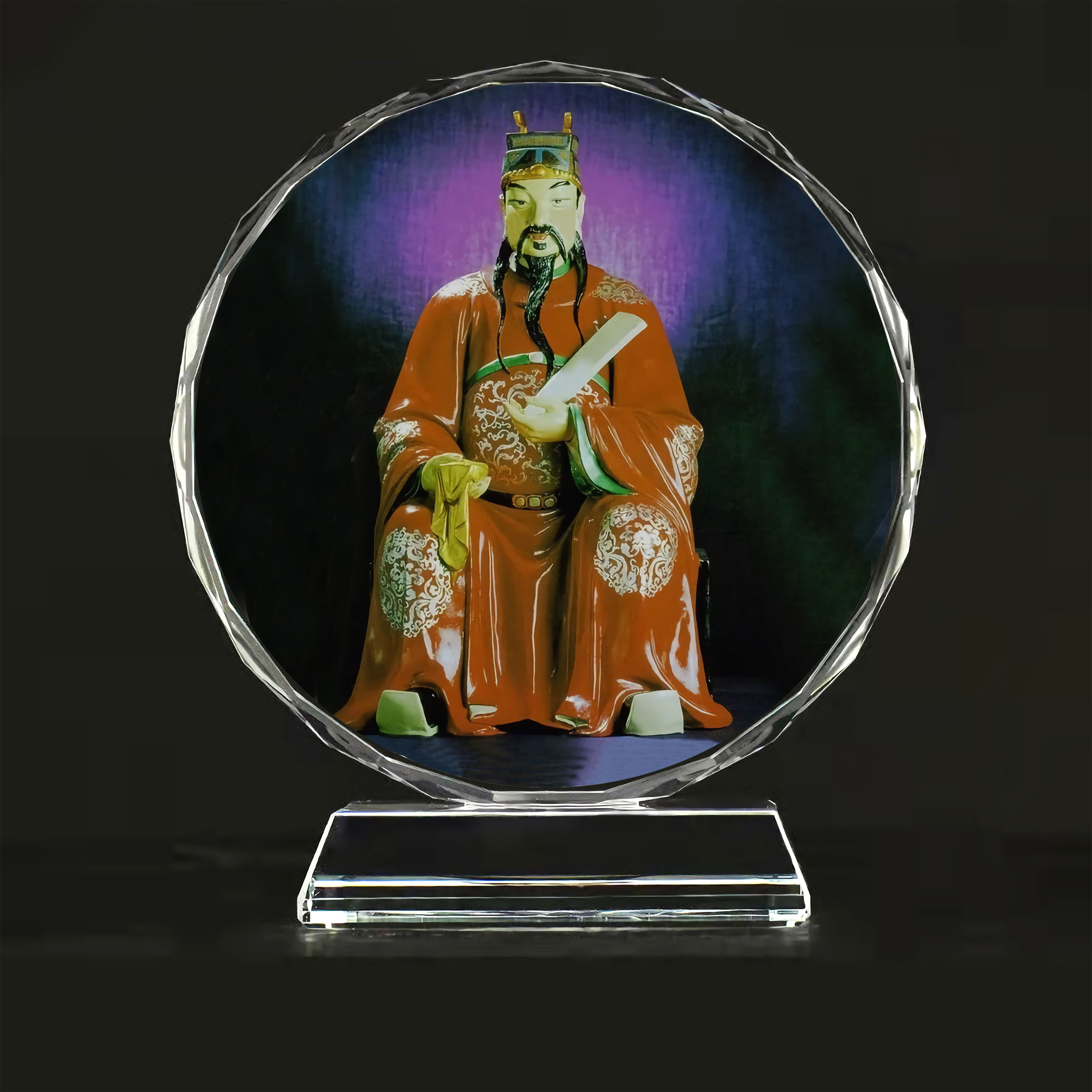 定制戊戌年姜武大将军画像摆台太阳花水晶玻璃摆件工艺品桌面摆件