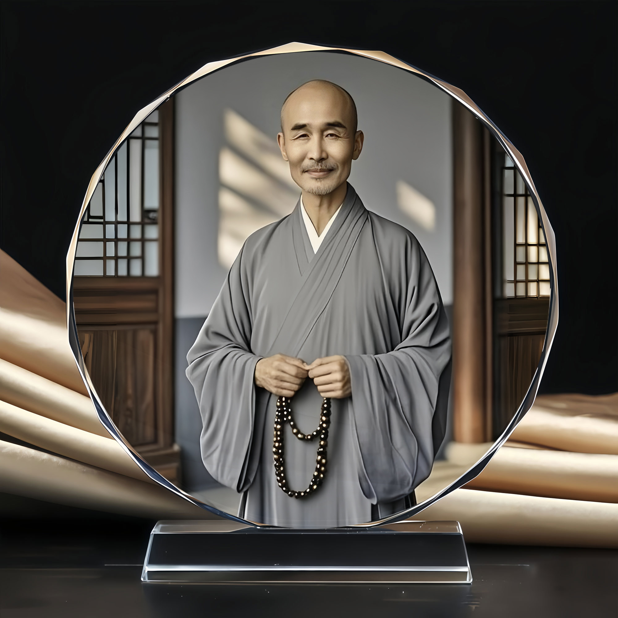 书法家李叔同弘一法师佛像水晶摆台玄关书房客厅办公桌面摆件定制