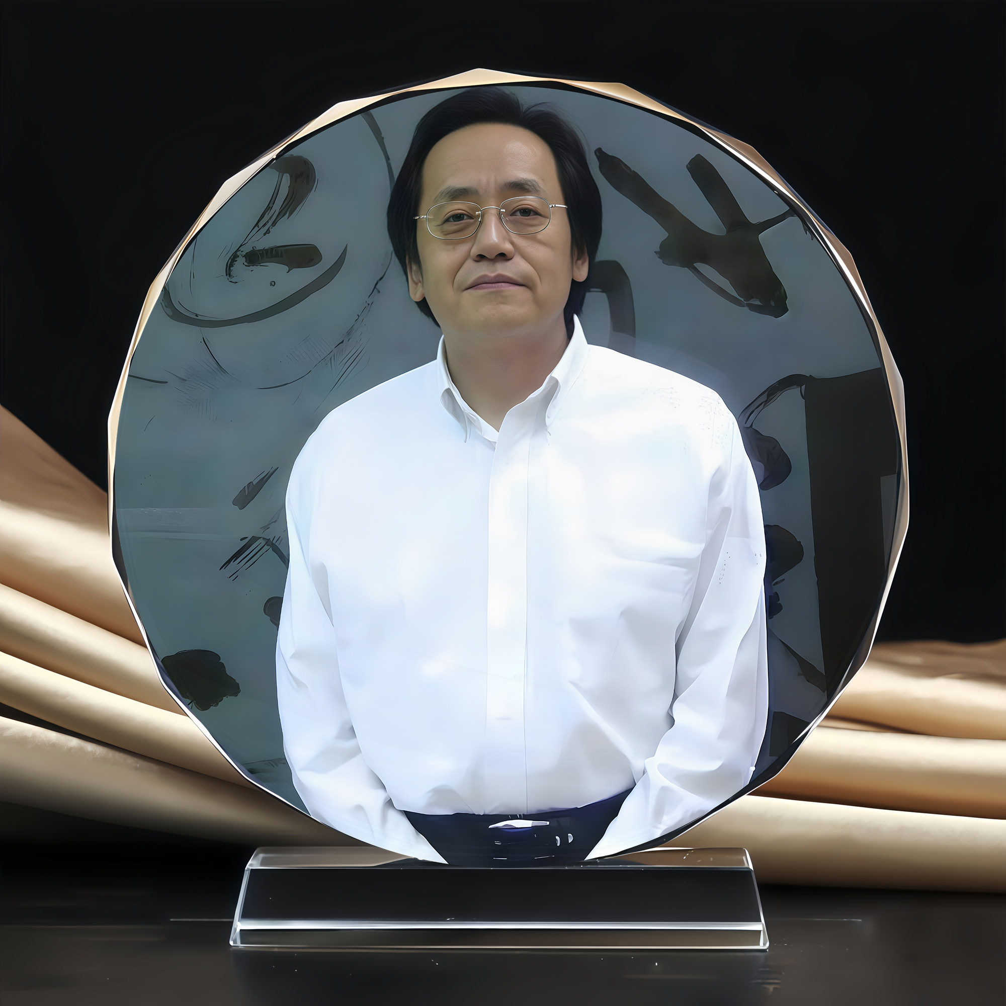 倪海厦照片水晶摆件玄关书房客厅办公室桌面供奉装饰摆台来图定制