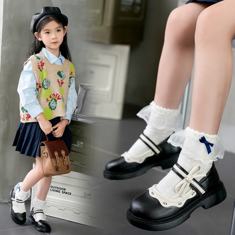 女童鞋子儿童公主鞋2026新款女孩秋春夏软底宝宝皮鞋黑单鞋蝴蝶结