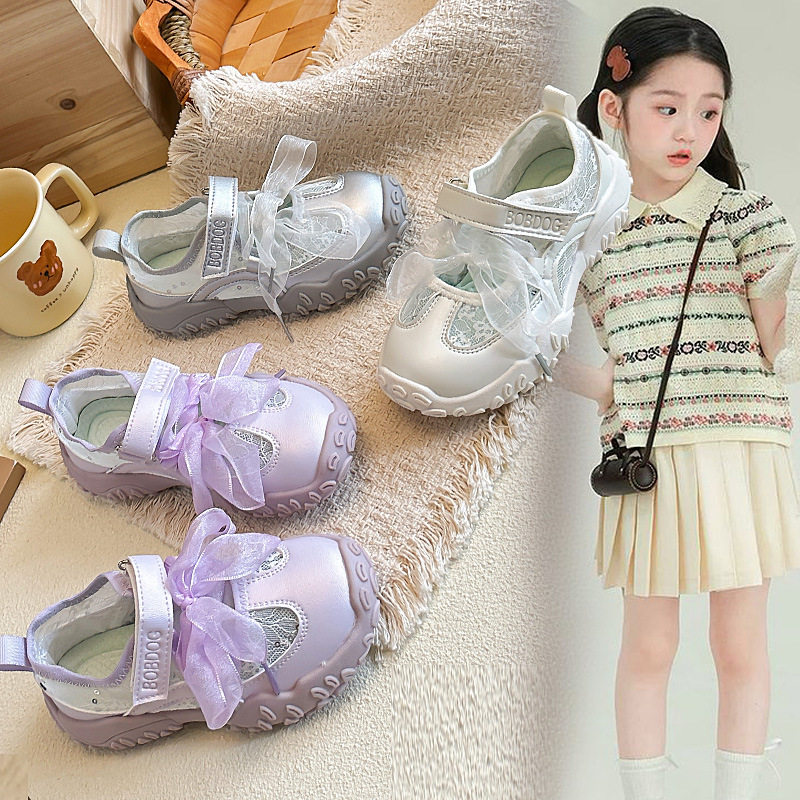 儿童网面网纱蝴蝶结运动鞋2026年夏季新款女童学院风跑步鞋休闲鞋