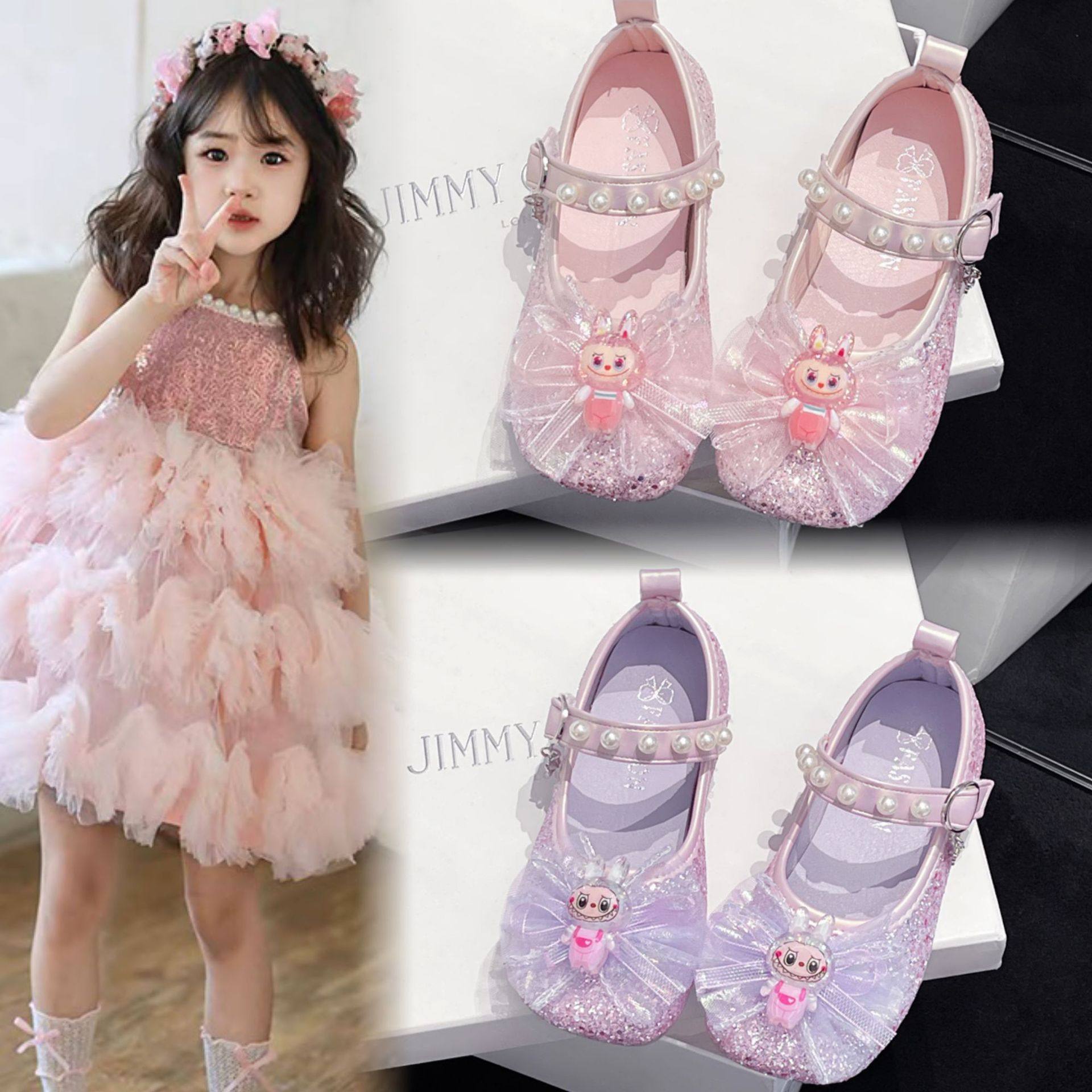 女童公主皮鞋春秋2026鞋子软底新款儿童水钻蝴蝶结女孩水晶鞋单鞋