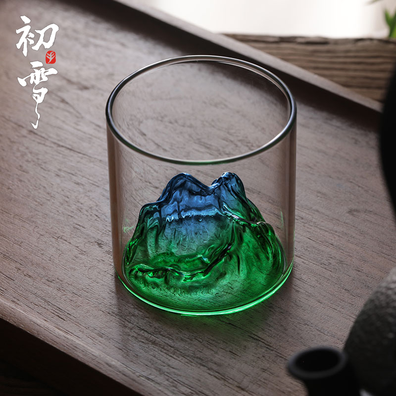 初雪千里江山玻璃杯子富士山威士忌酒杯家用耐热观山水杯藏山茶杯