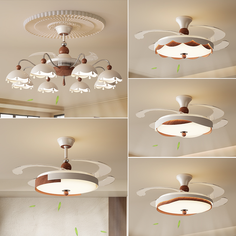 客厅风扇吊灯法式奶油风蛋壳灯2025年新款中古风卧室餐厅电扇吊灯