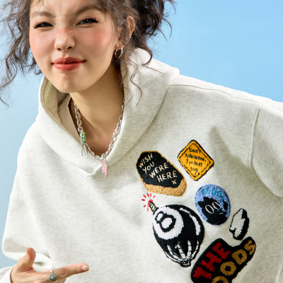 Nuthink植绒刺绣字母连帽卫衣