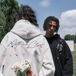 Nuthink美式 复古花卉字母刺绣连帽卫衣宽松外套男女2025秋冬新款