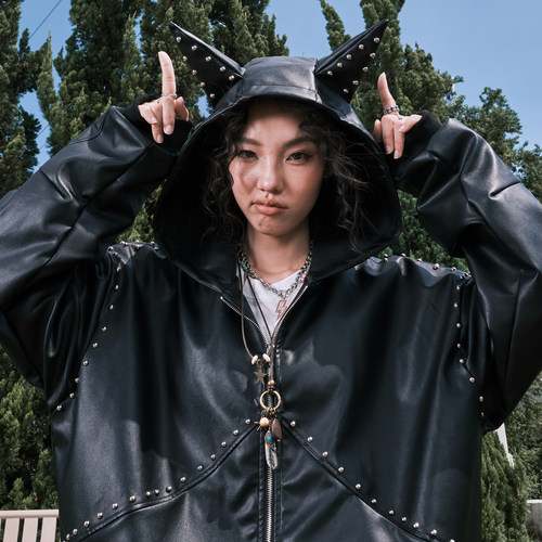 Nuthink狗耳朵连帽皮衣夹克男女