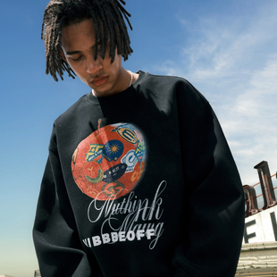 新款 Nuthink美式 潮牌字母苹果印花圆领卫衣重磅复古男女2025冬季