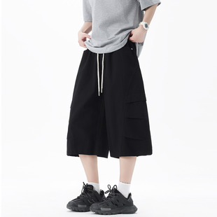 复古宽松工装 新款 七分裤 潮牌松紧纯棉2025夏季 男 短裤 Nuthink美式