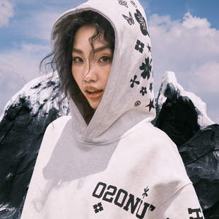 新款 Nuthink美式 复古潮牌字母植绒印花连帽卫衣潮流男女2025冬季