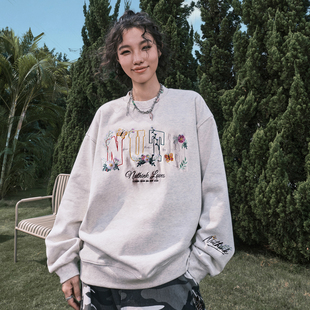 新款 Nuthink美式 复古花卉字母刺绣圆领卫衣加绒加厚男女2025冬季