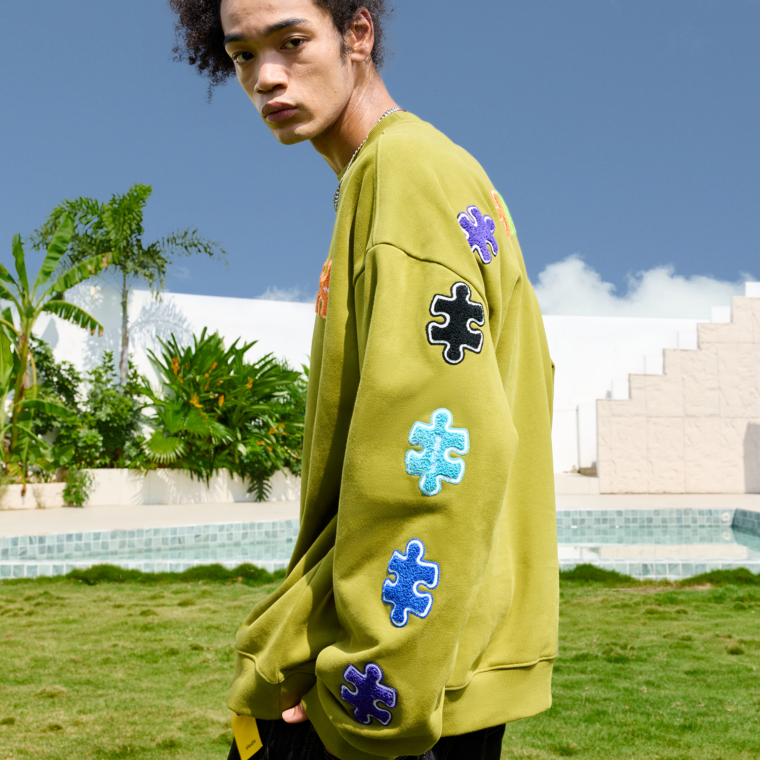 Nuthink美式毛巾绣植绒刺绣卫衣