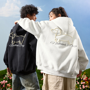 Nuthink美式 珍珠小狗腊肠狗刺绣拉链卫衣连帽外套男女2025冬新款