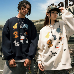 新款 Nuthink美式 潮牌卡通小狗动物印花圆领卫衣童趣男女2025冬季