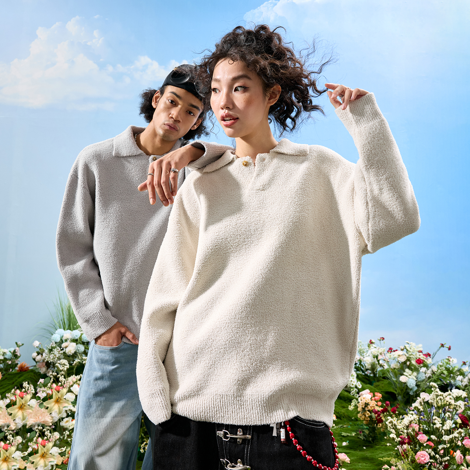 Nuthink复古仿羊绒毛衣针织衫男