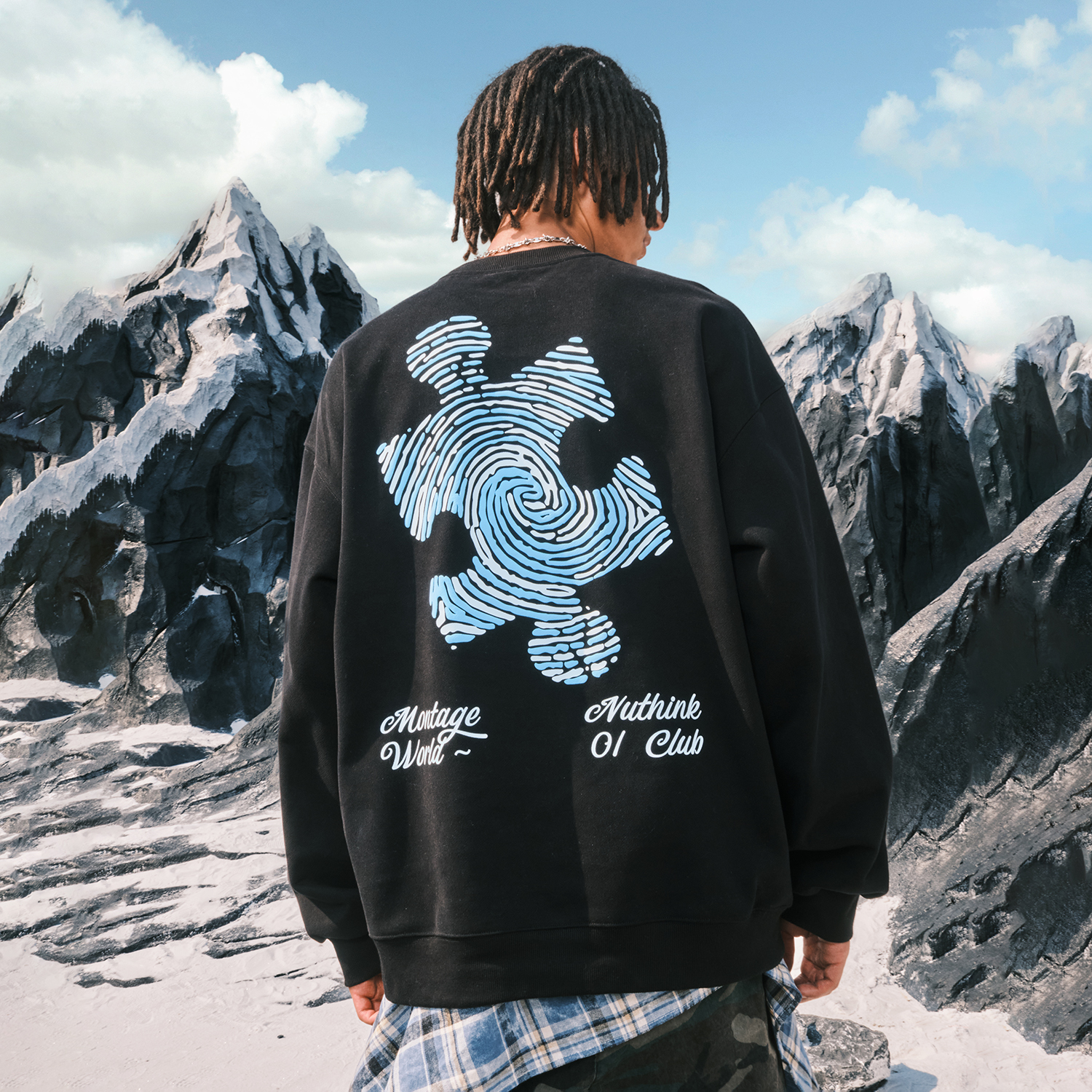 Nuthink美式拼图印花卫衣男女