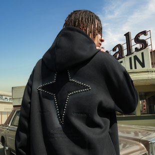 新款 Nuthink美式 复古潮牌铆钉字母刺绣连帽卫衣嘻哈男女2025冬季